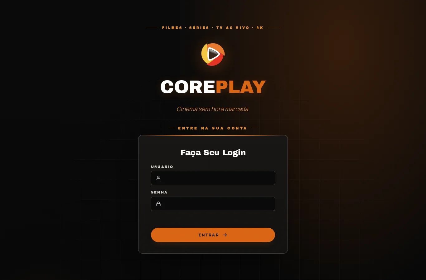 Tela real de login do web player Core Play no navegador