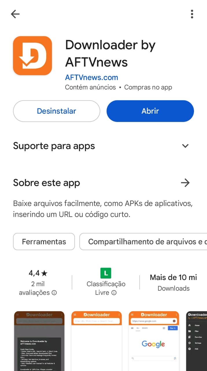 Aplicativo Downloader na Play Store